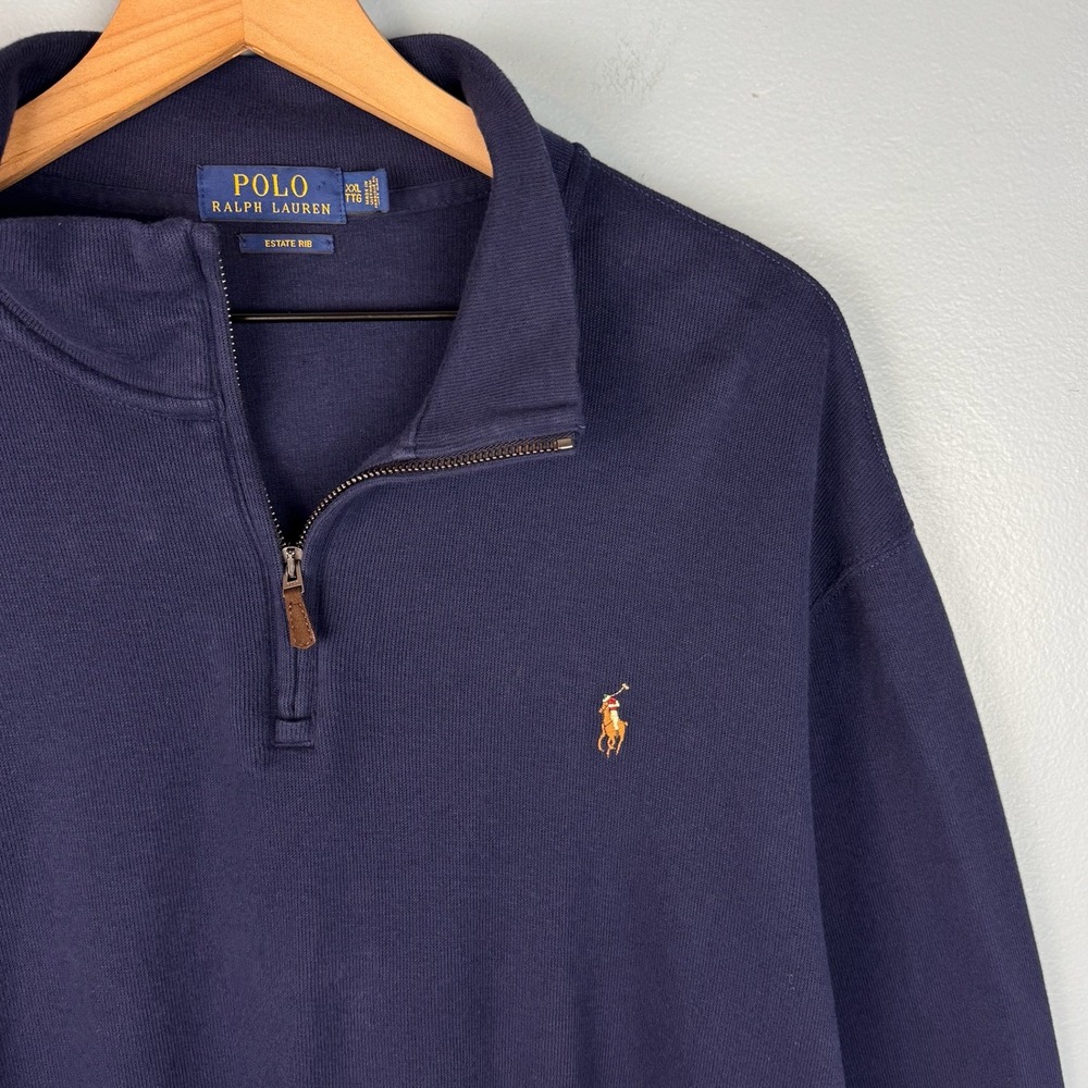 Polo Ralph Lauren Estate Rib Mens XXL Navy Blue 1/4 Quarter Zip Pullover Sweater
